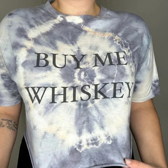 coco + pine Buy Me Whiskey Blue Tie Dye Cropped Shirt - Picture 6 of 8